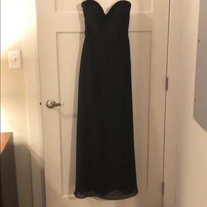 Formal, black, strapless, floor length dress